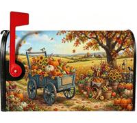 Coperture magnetiche per cassetta postale autunnale con zucche, 45,7 x 53,3 | Carrello rustico per carro, copertura per cassetta delle lettere, raccolta di girasoli, paesaggio di campagna