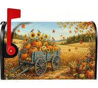 Coperture magnetiche per cassetta postale autunnale con zucche di carro e | Carro rustico, copertura per cassetta postale, campo di grano dorato, bouquet di girasole, decorazione stagionale della
