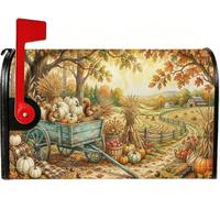 Coperture magnetiche per cassetta postale autunnale con zucche di carro e | Paesaggio autunnale, copertura per cassetta delle lettere, vagone rustico, scoiattoli, tema raccolto, attacco magnetico