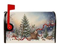Coperture magnetiche per cassetta postale con albero di Natale invernale | Paesaggio invernale, involucri per cassette postali, pigne, scala in legno, cestino intrecciato, nastri rossi