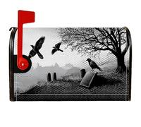 Coperture magnetiche per cassetta postale con albero, gotico misterioso corvo, lapide per Halloween, copertura per cassetta della posta nera, decorazione per portico anteriore, 45,7 x 53,7 cm