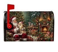 Coperture magnetiche per cassetta postale con Babbo Natale con cane | Sfondo caldo del camino, copertura della cassetta delle lettere, decorazione festiva delle vacanze, tema amico degli animali