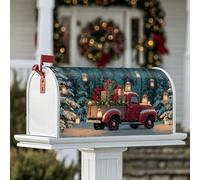 Coperture magnetiche per cassetta postale con camion rosso, regali natalizi rustici con stelle di Natale, copertura per cassetta delle lettere rossa per esterni, giardino, cortile, decorazione 45,7 x