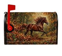 Coperture magnetiche per cassetta postale con cavallo al galoppo e | Cavallo al galoppo, copertura per cassetta postale, fogliame autunnale, paesaggio boschivo, arte equestre
