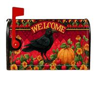 Coperture magnetiche per cassetta postale con corvo, decorazione per cassetta postale di Halloween con fiori di zucca per Halloween rosso, decorazione per portico anteriore, 45,7 x 53,7 cm