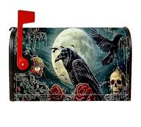 Coperture magnetiche per cassetta postale con corvo, teschio gotico con rosa scura, copertura per cassetta della posta nera, decorazione per cortile, 45,7 x 53,3 cm