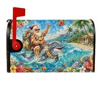 Coperture magnetiche per cassetta postale con delfino e Babbo Natale | Scena tropicale sulla spiaggia, copertura per cassetta postale, delfino, fiore hawaiano, decorazione per le vacanze costiere
