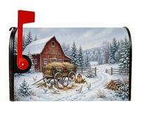 Coperture magnetiche per cassetta postale con galline e galline, 45,7 x | Fienile innevato, Involucri per cassette postali, vagone agricolo, alberi di pino, catasta di legno, paesaggio rurale