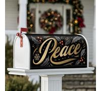 Coperture magnetiche per cassetta postale con motivo pace, copertura per cassetta della posta natalizia con bacche di agrifoglio, colore nero, decorazione per portico anteriore, 45,7 x 53,7 cm