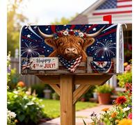 Coperture magnetiche per cassetta postale con mucca, decorazione per buca delle lettere rossa con fuochi d'artificio e stelle per il giorno dell'indipendenza, decorazione per prato, 53 x 64 cm