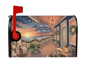 Coperture magnetiche per cassetta postale con portico per casa sulla | tema vacanze costiere, involucri per cassette postali, scena casa sulla spiaggia, attacco magnetico, decorazione esterna