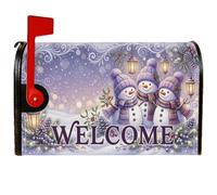 Coperture magnetiche per cassetta postale con pupazzi di neve, 53 x 63 cm | Testo di benvenuto, Mailbox Wraps, Lanterne incandescenti, pigne, paesaggio innevato, tema giardino d'inverno