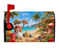 Coperture magnetiche per cassetta postale con pupazzo di neve tropicale | Scena tropicale sulla spiaggia, involucri per cassette postali, palme, occhiali da sole, regali per le vacanze