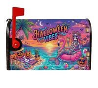 Coperture magnetiche per cassetta postale con scheletro di sirena tropicale | Scena tropicale da spiaggia, copertura per cassetta delle lettere, galleggiante con uccelli tropicali, Jack-o'-lanterns