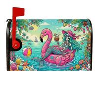 Coperture magnetiche per cassetta postale con scheletro di sirena tropicale | Scena tropicale sulla spiaggia, involucri per cassette postali, galleggiante per uccelli tropicali, stile Tiki