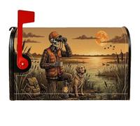 Coperture magnetiche per cassetta postale con scheletro Hunter e cane | Retriever Dog, copertura della posta della cassetta postale, paesaggio delle paludi, tema di caccia, paesaggio al tramonto