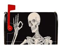 Coperture magnetiche per cassetta postale con scheletro, motivo gotico di Halloween, con teschio e teschio, copertura per cassetta della posta nera, decorazione per portico anteriore, 53 x 64 cm