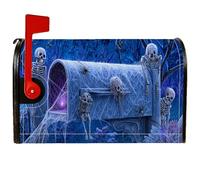 Coperture magnetiche per cassetta postale con scheletro, motivo ragnatela spettrale di Halloween, copertura blu per cassetta postale per decorazione cortile anteriore 53 x 65,5 cm