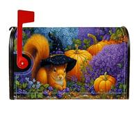 Coperture magnetiche per cassetta postale con scoiattolo, fantasia di zucca di Halloween, fiori viola, copertura per cassetta della posta arancione, per decorazioni esterne, 45,7 x 53,7 cm