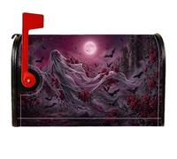 Coperture magnetiche per cassetta postale con spose e rose rosse, 45,7 x | Arte fantasy gotica, copertura per cassetta postale, accenti di rosa rossa, pipistrelli e ragnatele, scena da giardino al