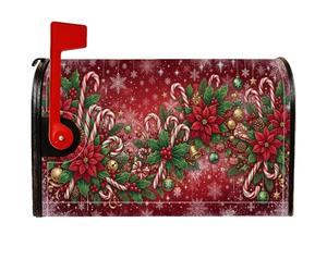 Coperture magnetiche per cassetta postale con stella di Natale e stelle di | Canne di zucchero, involucri per cassette postali, fiocchi di neve invernali, ornamenti per le vacanze, fogliame botanico