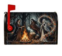 Coperture magnetiche per cassetta postale con strega, libro degli incantesimi Mystical Dark Campfire per Halloween nero, protezione per la decorazione del prato, 45,7 x 53,7 cm