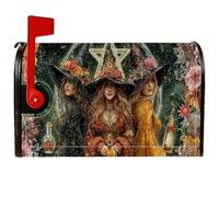 Coperture magnetiche per cassetta postale con streghe, per Halloween, fiori bohémien, per Halloween, copertura per cassetta postale nera, decorazione per portico anteriore, 53 x 65,5 cm