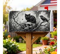 Coperture magnetiche per cassetta postale con teschio, gotico spettrale gatto corvo Halloween nero decorativo copertura per cassetta postale per decorazione portico anteriore 53 x 64 cm