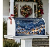 Coperture magnetiche per cassetta postale con villaggio innevato, montagne natalizie invernali, stelle, blu inverno, per decorazioni per casa e giardino, 53 x 64 cm