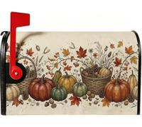 Coperture magnetiche per cassetta postale con zucche da giardino, 53 x 63 | Illustrazione botanica, involucri per cassette postali, cesti di vimini, foglie d'acero, decorazione rustica della fattoria