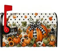 Coperture magnetiche per cassetta postale con zucche raccolte autunnali, 53 | Girasoli, copertura per cassetta postale, fiocco scozzese di bufalo, motivo a pois, stile fattoria, tema raccolto