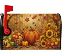 Coperture magnetiche per cassetta postale con zucche raccolte autunnali | Tema del raccolto autunnale, involucri per cassette postali, bouquet di girasole, cesto di frutta rustico