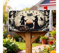 Coperture magnetiche per cassetta postale della strega, fantasioso calderone rustico libro degli incantesimi di Halloween nero pelle per decorazione cortile anteriore 45,7 x 53,3 cm