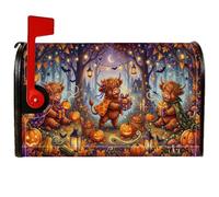 Coperture magnetiche per cassetta postale delle Highland Cow, fantasiose zucche rustiche, lanterna per Halloween, protezione per la decorazione del prato, 45,7 x 53,7 cm