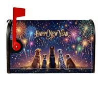 Coperture magnetiche per cassetta postale di Capodanno con fuochi | fuochi d'artificio, copertura per cassetta delle lettere, notte stellata, amanti degli animali, arte da cortile all'aperto