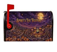 Coperture magnetiche per cassetta postale di Halloween, carnevale, zucche | Illustrazione del labirinto di mais, copertura della cassetta delle lettere, sfondo della luna piena, calderone gorgogliante