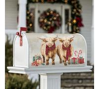 Coperture magnetiche per cassetta postale Highland Cattle, sciarpa natalizia rustica rossa, idea regalo natalizia bianca, per esterni, decorazione da cortile, 45,7 x 53,3 cm
