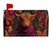 Coperture magnetiche per cassetta postale Highland Cow, fantasiose decorazioni rustiche con fiori e foglie verdi per la decorazione del portico anteriore, 53 x 64 cm