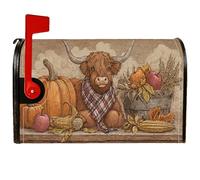 Coperture magnetiche per cassetta postale Highland Cow, rustiche fattoria, zucca, frutta, autunno arancione, stagionale, decorazione per portico anteriore, 53 x 64 cm