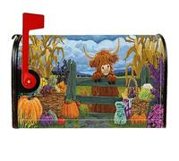 Coperture magnetiche per cassetta postale Highland Cow, rustiche fattoria zucca mais autunno arancione copertura per cassetta postale per decorazione porta d'ingresso 53 x 64 cm