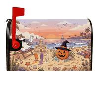 Coperture magnetiche per cassetta postale Jack-o'-Lantern per Halloween | tema costiero, copertura per cassetta delle lettere, castello di sabbia, gabbiano costiero, ghiaccioli, tramonto estivo