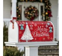 Coperture magnetiche per cassetta postale per albero di Natale, campane natalizie con fiocchi di neve rossi per le vacanze, decorazione per giardino, patio, 53 x 64 cm