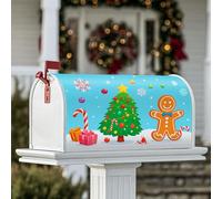 Coperture magnetiche per cassetta postale per albero di Natale, motivo omino di pan di zenzero e bastoncino di zucchero, decorazione per prato, 45 x 53 cm