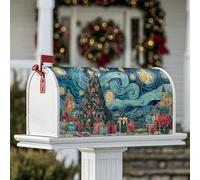 Coperture magnetiche per cassetta postale per albero di Natale, regali natalizi invernali, stelle, blu stagionale, copertura per cassetta postale per decorazione portico anteriore, 53 x 65,5 cm