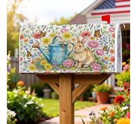 Coperture magnetiche per cassetta postale per annaffiatoio con fiori di coniglio primaverile, colore blu, decorazione per esterni e cortile, 45,7 x 53,3 cm