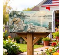 Coperture magnetiche per cassetta postale per canna da pesca, cappello rustico costiero per sedia a sdraio, copertura estiva blu per cassetta della posta per esterni, 53 x 64 cm