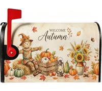 Coperture magnetiche per cassetta postale rustiche autunnali con | zucche da raccolto, involucri per cassette postali, girasoli, balla di fieno rustica, arte ad acquerello