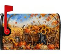 Coperture magnetiche per cassetta postale rustiche autunnali con zucche di | Carro in legno, copertura per cassetta delle lettere, girasoli, fattoria rustica, raccolta autunnale