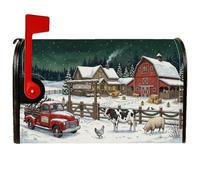 Coperture magnetiche per cassetta postale rustiche della fattoria natalizia | Paesaggio invernale, involucri per cassette postali, camioncino rosso, fattoria rustica, fienile innevato
