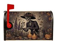 Coperture magnetiche per cassetta postale scheletrate, zucche rustiche spettrali, fiori di Halloween, decorazioni per cassetta postale per decorazione del prato, 45,7 x 53,3 cm